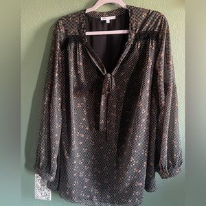 DR2 Floral Tie-Neck Long Sleeve Top 3x